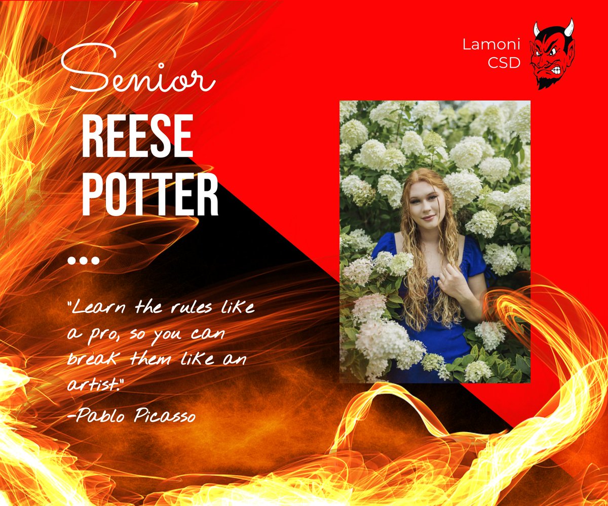lamonidemons's tweet photo. Day four of celebrating the accomplishment of our seniors!  Today the senior highlighted in the countdown is: Reese Potter!
#LCSDemonPRIDE #lamonidemons https://t.co/ZolDunfAaR