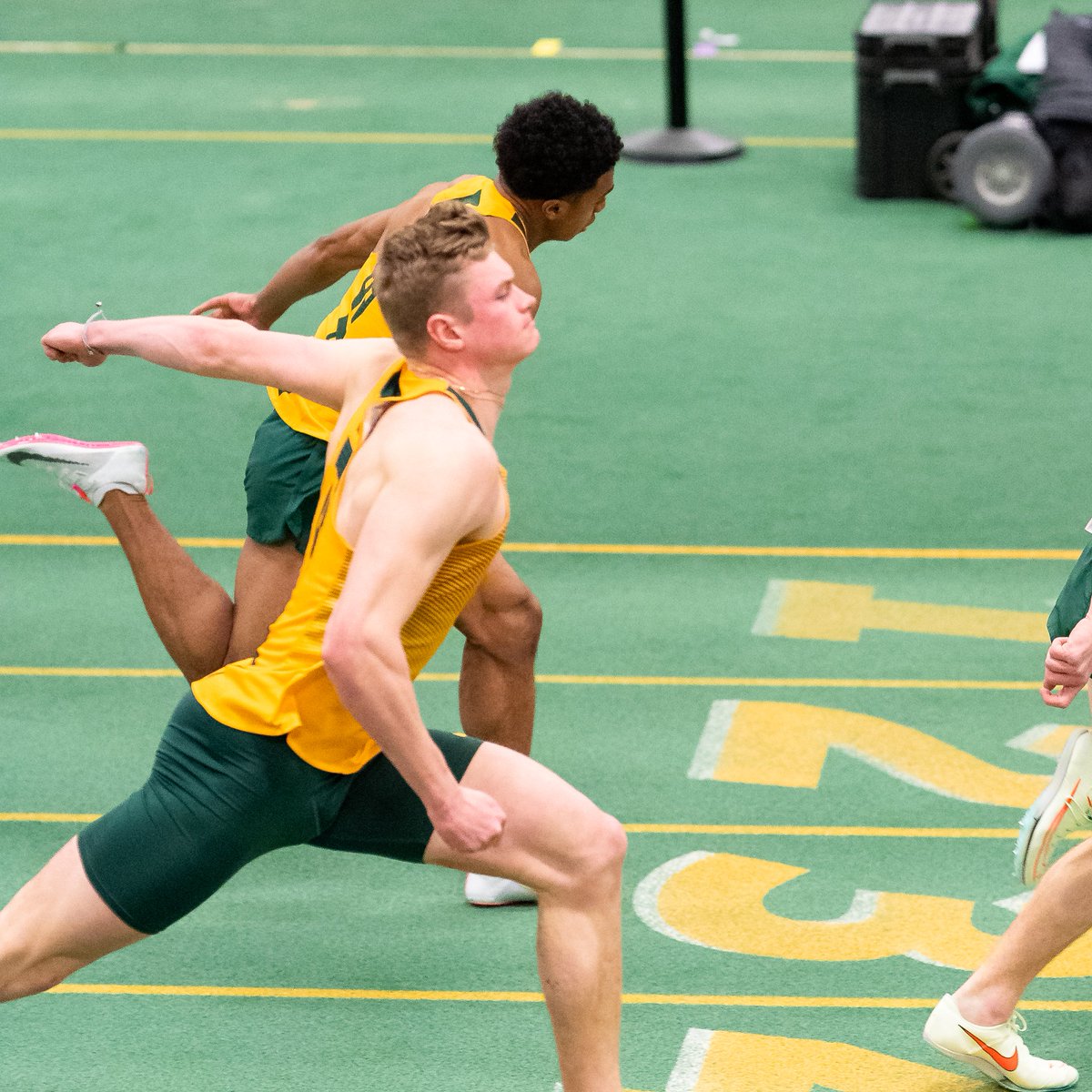 Bison freshmen in the 110m hurdles at the Masanz Classic:

Brock Johnsen - 14.43  (PR)
Logan Mathieu - 14.49  (PR)

Both entered the Top 5 on the Summit League performance list this season.