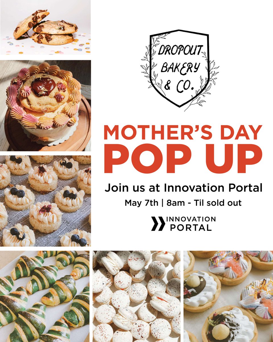 📅 Saturday, May 7th one of Mobile's tastiest companies is going to be calling Innovation Portal home.

DropOut Bakery Co. will be opening up shop several days a week at The Innovation Portal. Stop by on Saturday to pick up something special for the mothers in your life 🍰