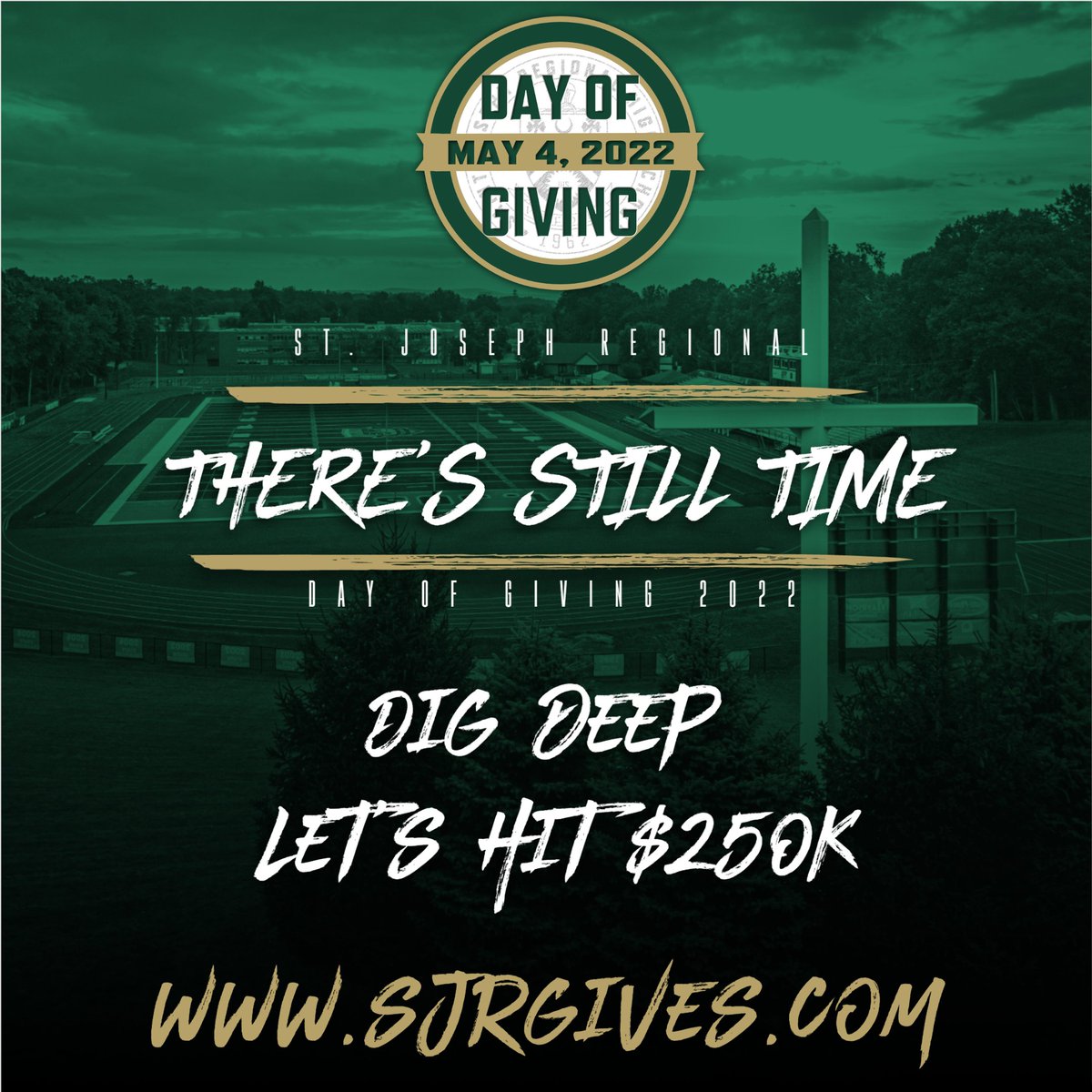 sjrtrack's tweet photo. Donations for the SJR Day of Giving will be accepted until the end of the school day - 2:00 PM. There is still time to make an impact and for us to reach our goal of $250,000. Visit https://t.co/PpDtuassiI #sjrgives #digdeep https://t.co/hUpT8mpICO