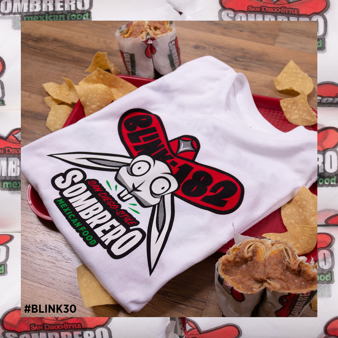 SombreroMexican's tweet photo. Happy 30th anniversary to @blink182! Get yourself one of these limited edition Sombrero x Blink-182 Josie shirts, yeah just because. Shop now at https://t.co/cC4gV1pdPe.
#Blink30 #Josie #YeahJustBecause @mrtsurt https://t.co/R4KndA3gxb