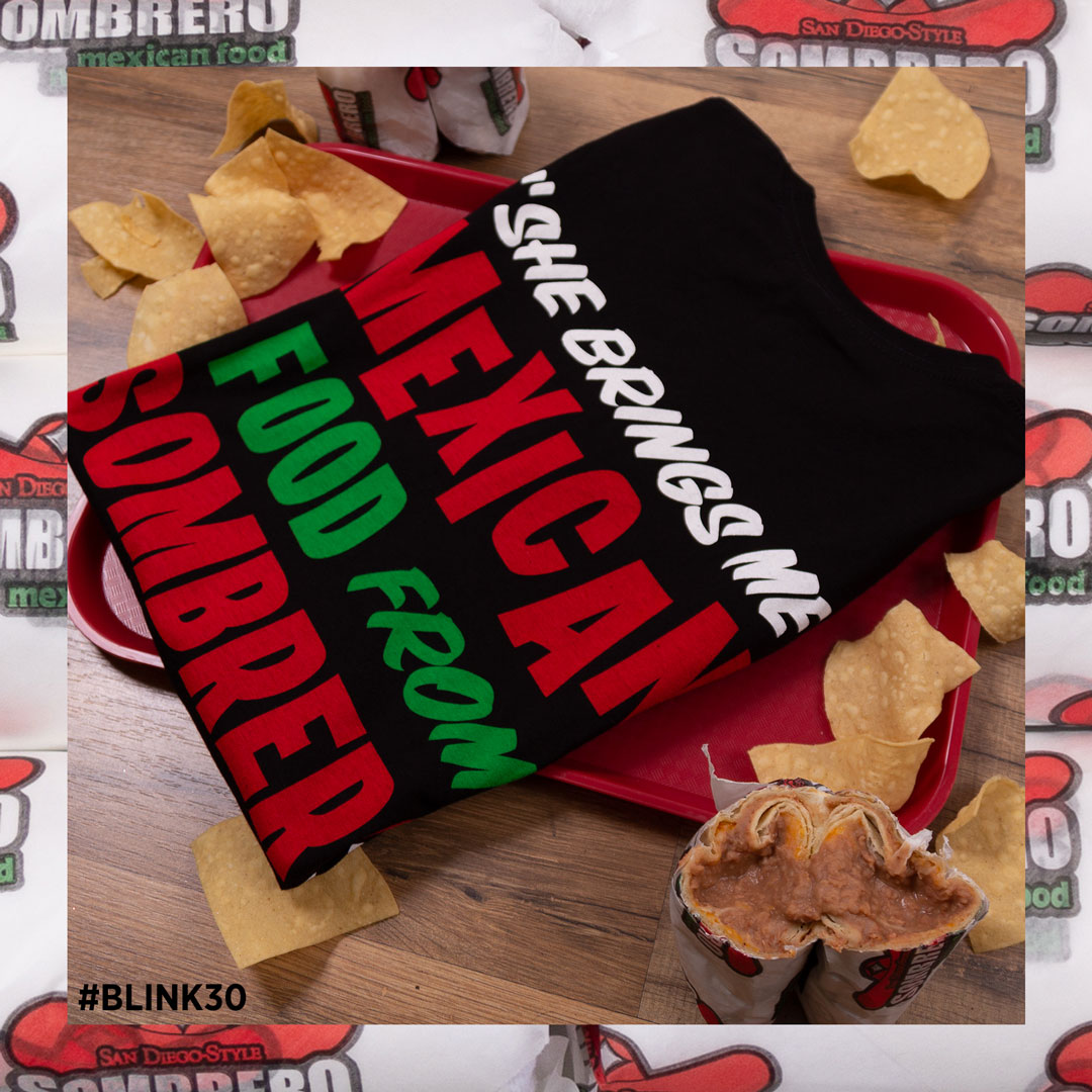 SombreroMexican's tweet photo. Happy 30th anniversary to @blink182! Get yourself one of these limited edition Sombrero x Blink-182 Josie shirts, yeah just because. Shop now at https://t.co/cC4gV1pdPe.
#Blink30 #Josie #YeahJustBecause @mrtsurt https://t.co/R4KndA3gxb