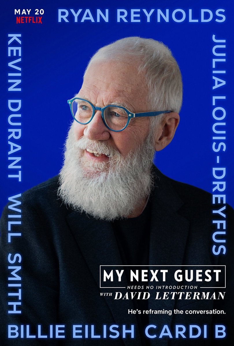Letterman's tweet photo. Let’s get back to conversation. New season of My Next Guest drops May 20 on @Netflix. https://t.co/s6MLcbnsdq