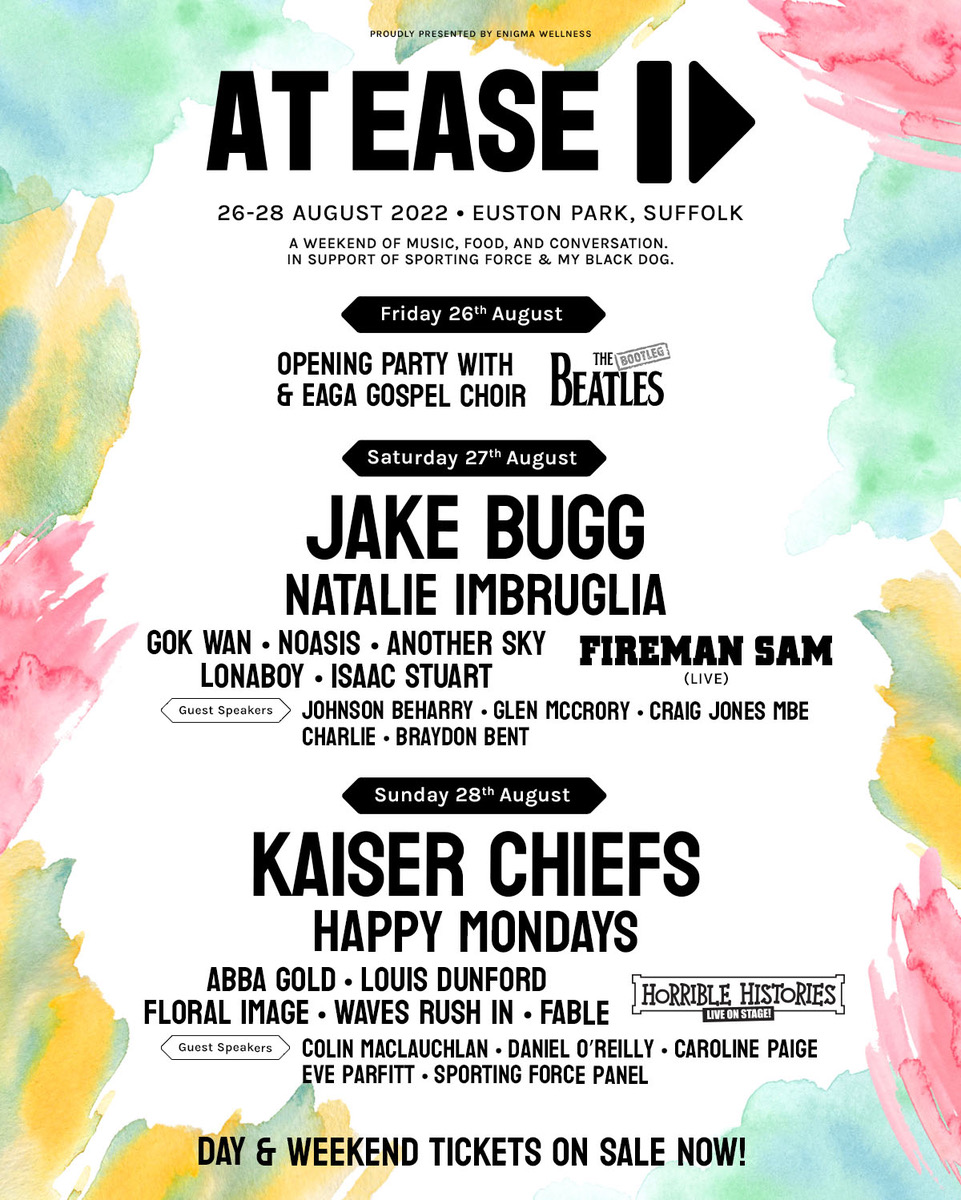 We are thrilled to announce the day splits for At Ease Festival 💛

So many incredible acts over the weekend; 
<a href="/BootlegBeatles/">The Bootleg Beatles</a> @JakeBugg <a href="/natimbruglia/">natalie imbruglia</a> <a href="/therealgokwan/">Gok Wan MBE 🌈</a> <a href="/KaiserChiefs/">Kaiser Chiefs</a> <a href="/Happy_Mondays/">Happy Mondays</a> <a href="/Abba_Gold/">ABBA GOLD</a>
 
❗️Day tickets are now available❗ateasefestival.com
