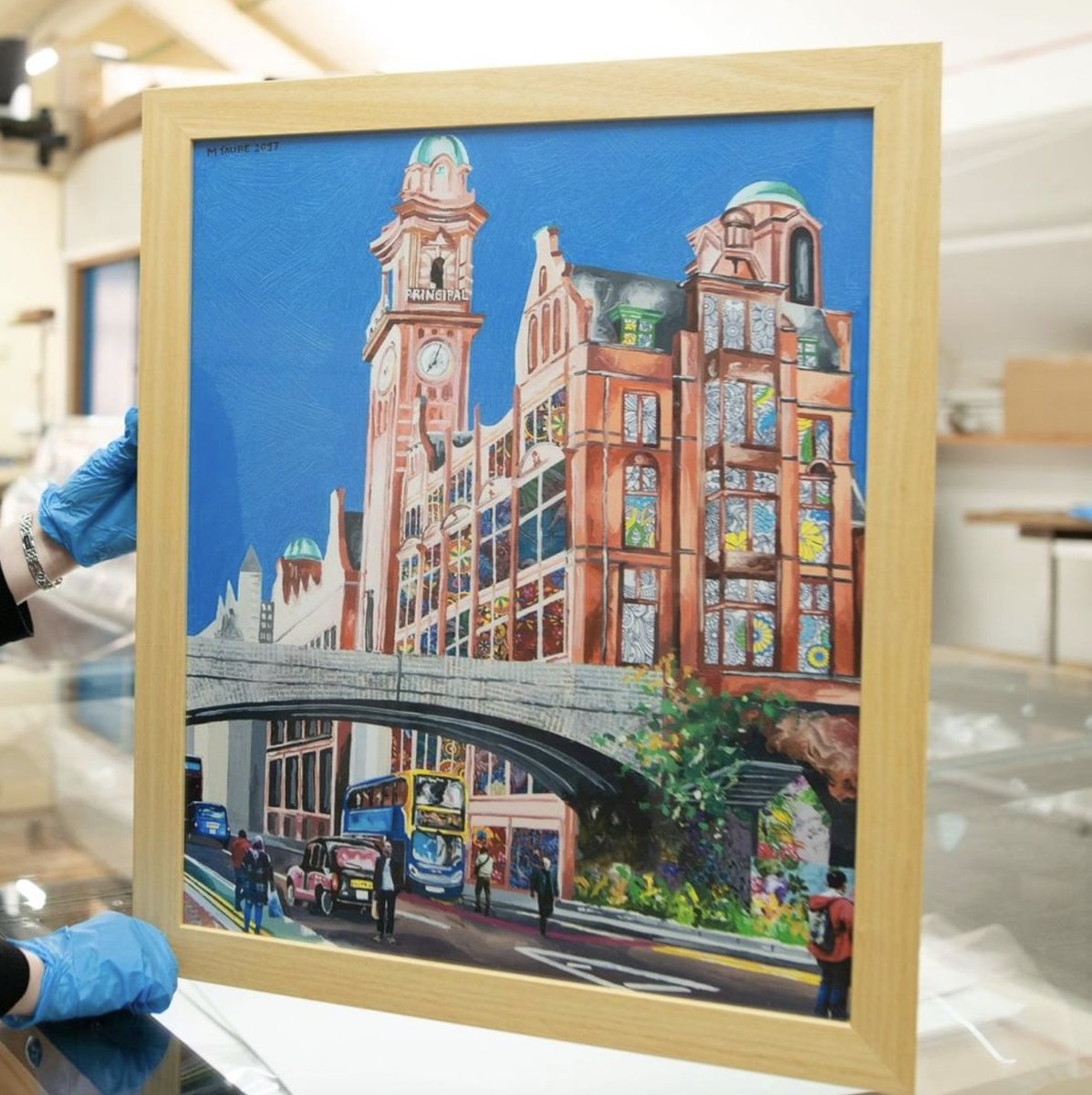 Stunning print of Oxford Road's Palace Hotel by mixed media #artist Michelle Taube framed in an A2 oak frame for a very lucky #Manchester collector 😍