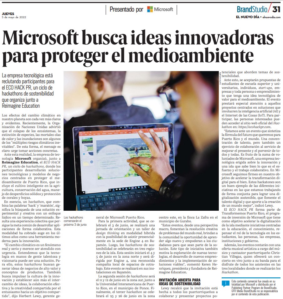 khenriquez's tweet photo. Cuando unes voluntades por una misma causa para impactar positivamente a nuestro país, suceden cosas maravillosas. El @ecohackpr promoverá la innovación tecnológica en busca de soluciones a los problemas de sustentabilidad de Puerto Rico. Accede https://t.co/qKKYtnVeya #ECOHACKPR https://t.co/5DsAflRiv0