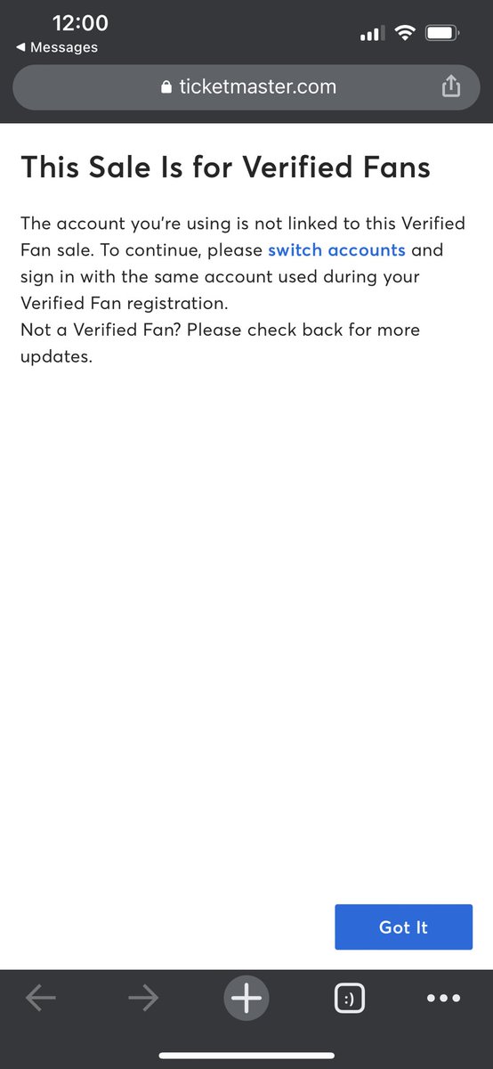 gracehlarsen's tweet photo. @Ticketmaster @Ticketmaster @TMFanSupport I’m verified for the AMEX presale but keep getting this error. https://t.co/y47NiENmyp