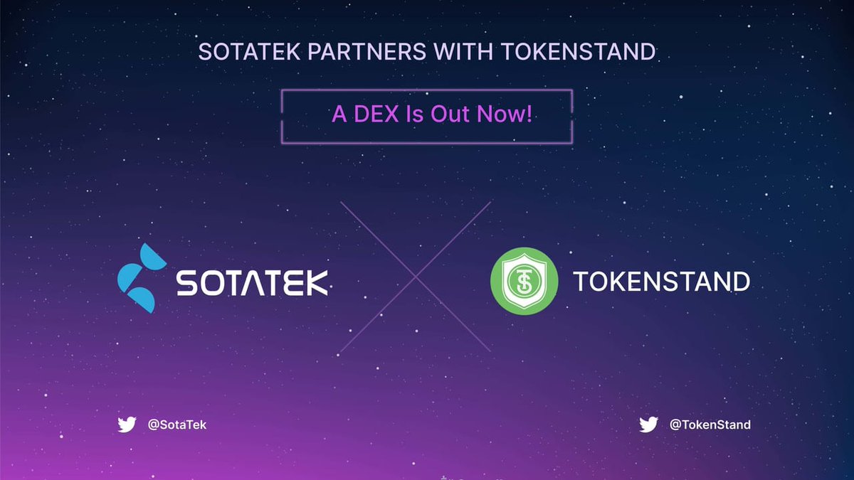 SotaTek's tweet photo. 🤝#SotaTek x #TokenStand: A DEX is out now!
📍Let’s discover our partnership with #TokenStand to experience a whole new level of #crypto, stay ahead of the race and lead the #DeFi market!
https://t.co/SN4XvbHMwm https://t.co/TgbrTtsLQt