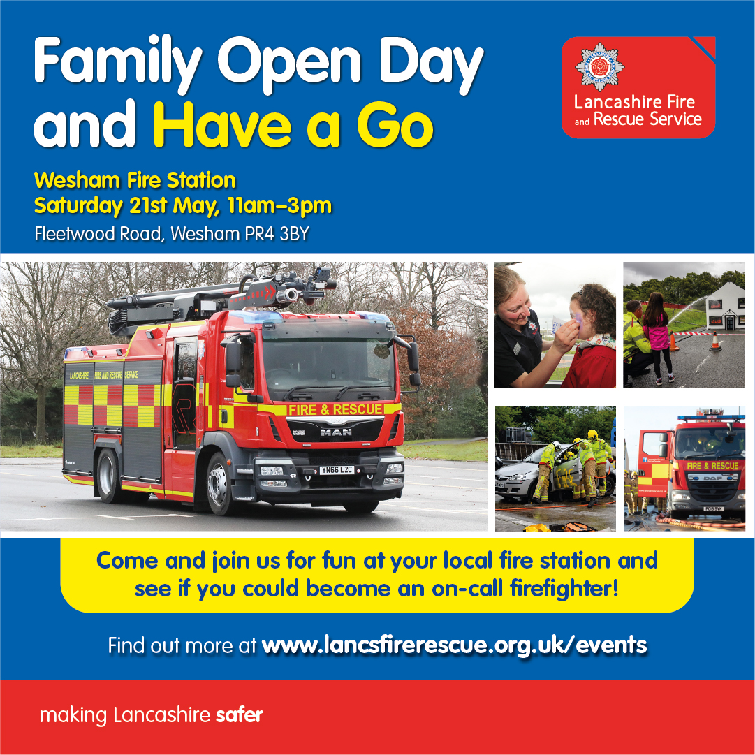 Come and join us at our open day on Saturday 21st May 🚒

Explore our stalls about recruitment &amp; community safety and take part in a range of physical challenges and other activities – there will be something for all the family to enjoy! 

#openday #recruitment #familyfun