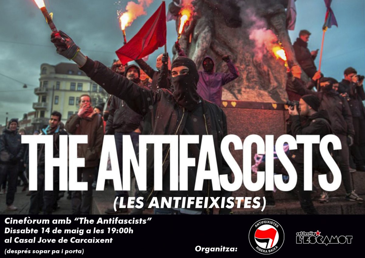 Escamot_Colect's tweet photo. 🎥 CINEFÒRUM

🗣️ Antifeixistes Ribera Baixa i L'escamot projectarem el pròxim dissabte 14 de maig, "The Antifascists" (Els Antifeixistes). Este documental ens portarà al darrere d'aquest col·lectiu i de com donen una resposta organitzada a la violència i els discursos d'odi de -> https://t.co/MblueXPaVn