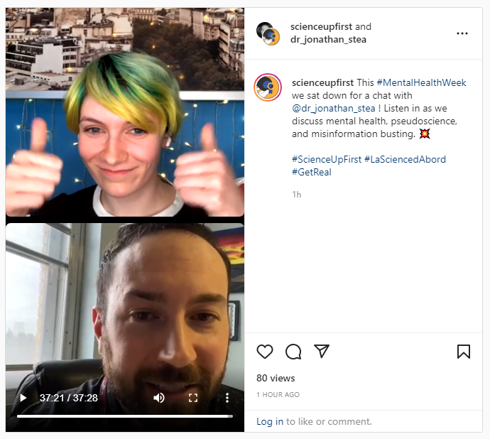 jonathanstea's tweet photo. Had a great time chatting mental health, pseudoscience, anti-psychiatry, and misinformation over coffee (i.e., water) with @ScienceUpFirst!
https://t.co/Une9v0RHQK
#ScienceUpFirst @MentalHealthWeek #CoffeeUpFirst https://t.co/N6vyC02kUE