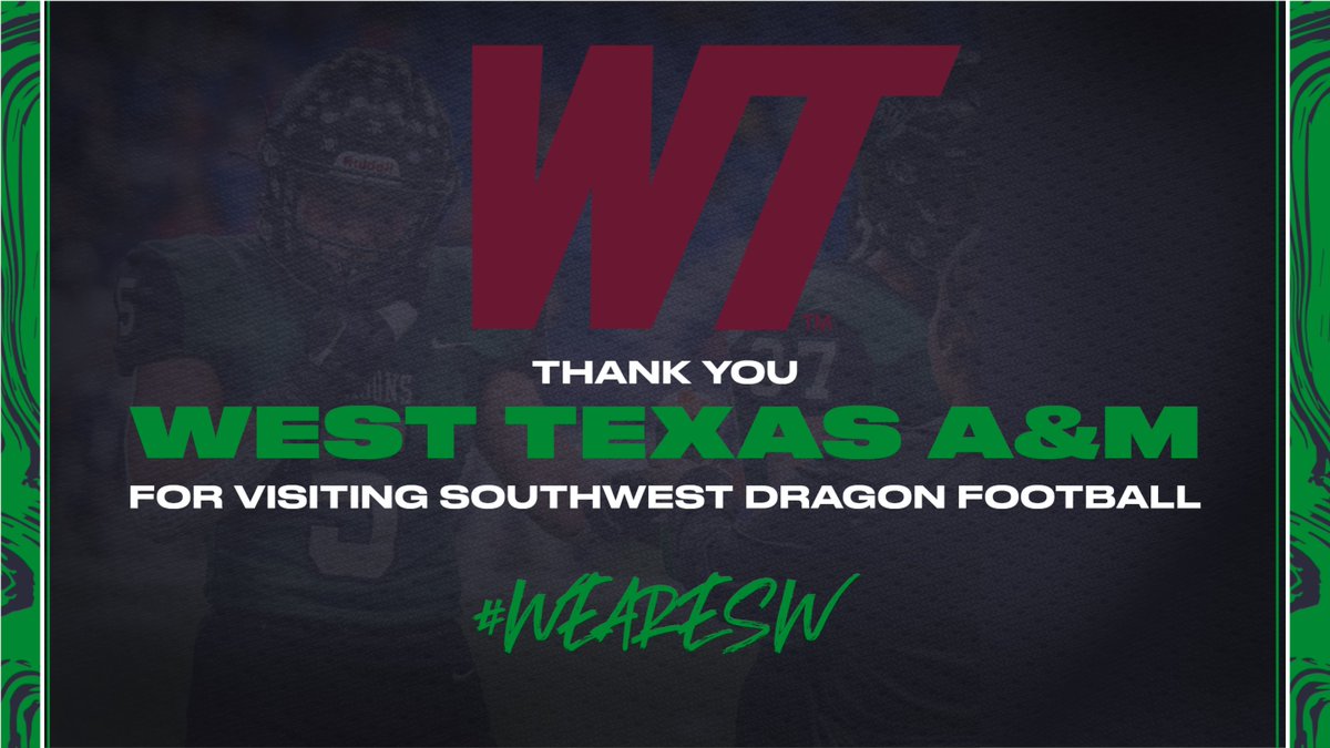 SWDragonsFB's tweet photo. Thank you @WTAMUFootball and @Coachwillwagner for paying SA Southwest Dragon Football a visit and asking about our Dragon Players! #WeareSW #RecruitSW https://t.co/ZgYtIdInKF
