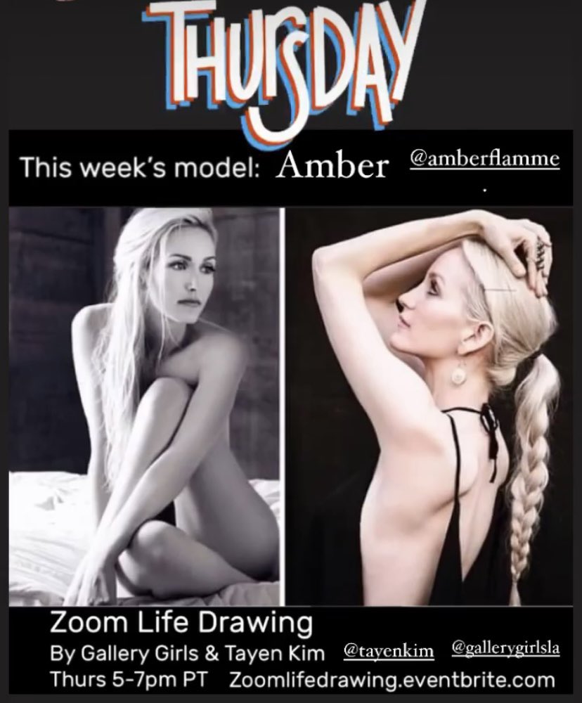 Tonight! Starts at 5pm. Zoom Life Drawing with art model Amber. Get cozy at home and draw the evening away. Hosted by us &amp; <a href="/TayenKim/">tayen</a>
Sign up at zoomlifedrawing.eventbrite.com 
#gallerygirlsla #draw #artistsontwitter #artist #zoomlifedrawing