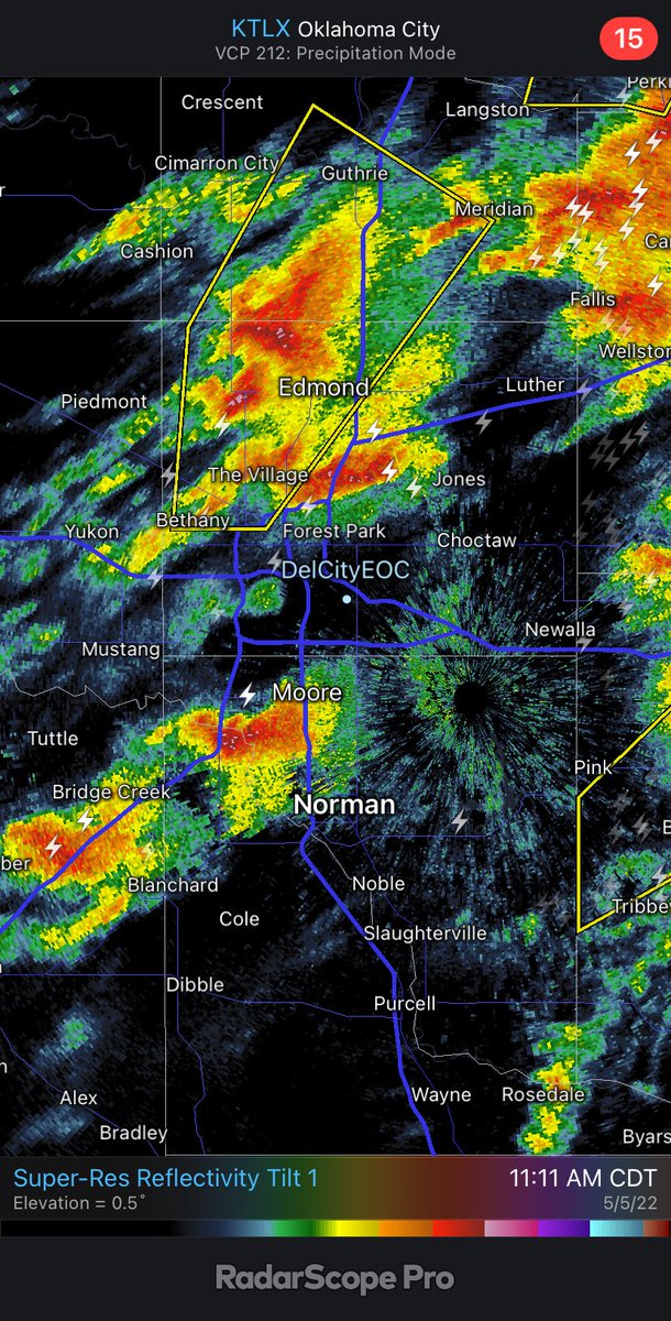 delcityfire's tweet photo. 1115am- another round of storms approaching Del City from the SW, hazards include heavy rain, lightning and hail up to nickels. https://t.co/BQkPs7tQC4