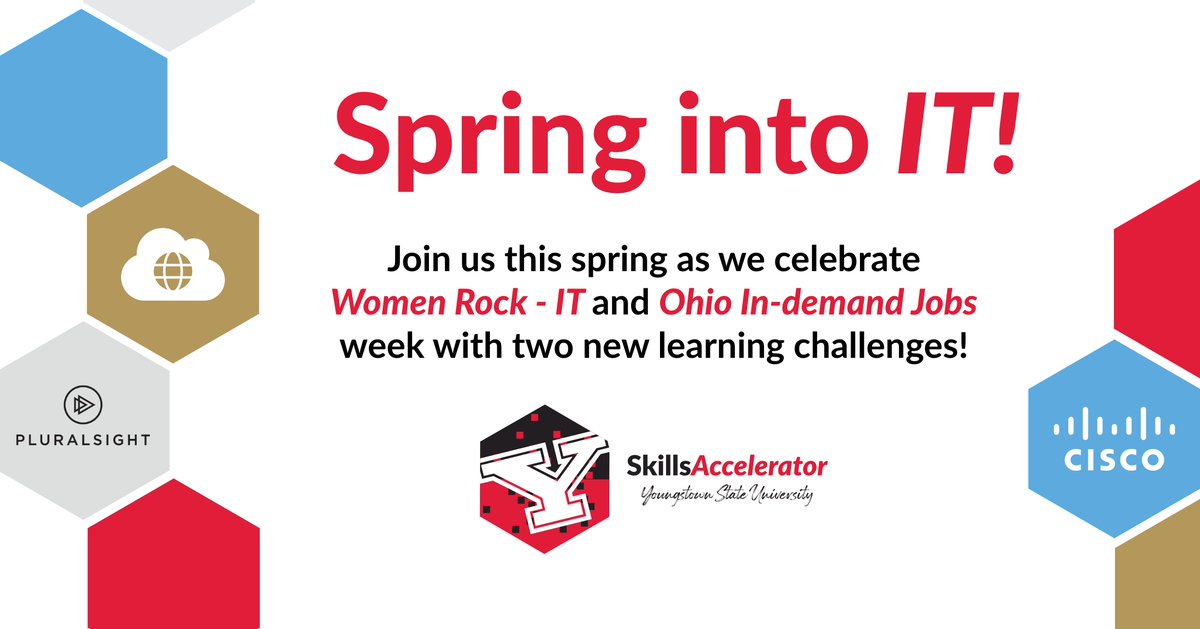 YSU_Workforce's tweet photo. Join us this month for our Spring Into IT challenge with two new learning challenges and earn an entry into our Spring Giveaway!

Learn about Game Design Fundamentals by Pluralsight AND Introduction to Cybersecurity by Cisco!

Get started today at: https://t.co/ydYIALNhRh https://t.co/k6gxzvH9gR