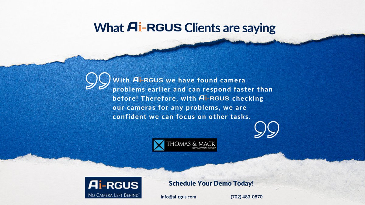 Ai_RGUS's tweet image. Don't take our word for it! Hear what other Ai-RGUS customers are saying!
#AiRGUS #SurveillanceCamera #CameraMonitoringServices #ArtificialIntelligence #securitycamera #camerasurveillance #cameraoperator #cameratracking #cameraconfidence #artificialintelligencetechnology