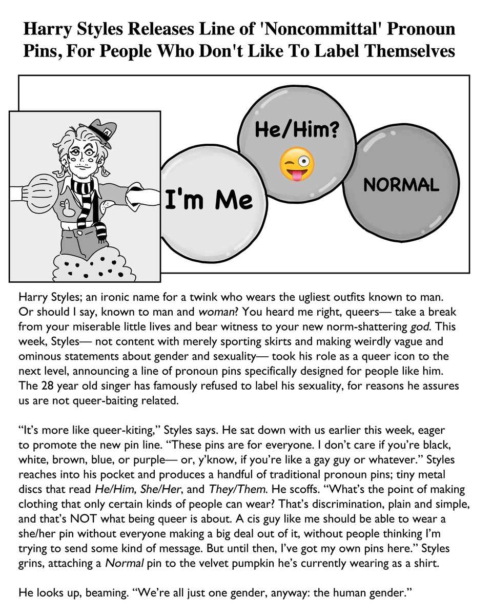 Harry Styles Releases Line of 'Noncommittal' Pronoun Pins, For People Who Don't Like To Label Themselves 