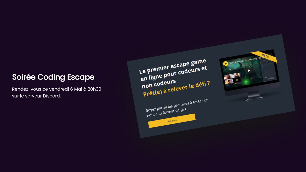 DocstringFr's tweet image. Quoi de mieux qu'apprendre en jouant ?
Ce vendredi 6 Mai à 20h30 (heure française) nous organisons une soirée coding escape sur le discord de Docstring. Au programme de nombreuses énigmes à résoudre en équipe autour de la programmation sur la plateforme de @CodinGame.
