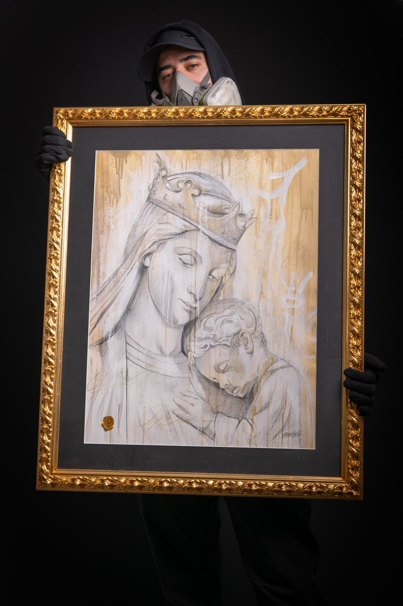 GuelDoIt's tweet photo. Framed "Over Golden" original drawing by Guel Do It is available.

• Year: 2020
• Edition size: 1
• Size: 65 x 50 cm
• Characteristics: Spray paint, markers, acrylics and graphite on 300 gsm Canson Montval paper
• Embossed with ‘Guel Do It MCMXCV' logo and wax stamp https://t.co/r0skVDSJwT