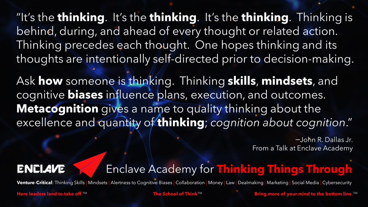 JohnRDallasJr's tweet photo. Be curious! #Think about HOW you are #thinking. @EnclaveAcademy's #PreDecisionMetacognition Model (#PDM) guides busy minds toward a moment or more to aggregate the value of one's #IntellectualHumility, #CognitiveAgility, #PsychologicalStrength, and more. https://t.co/4SxJYQXGNb https://t.co/p7fKsR1Anm