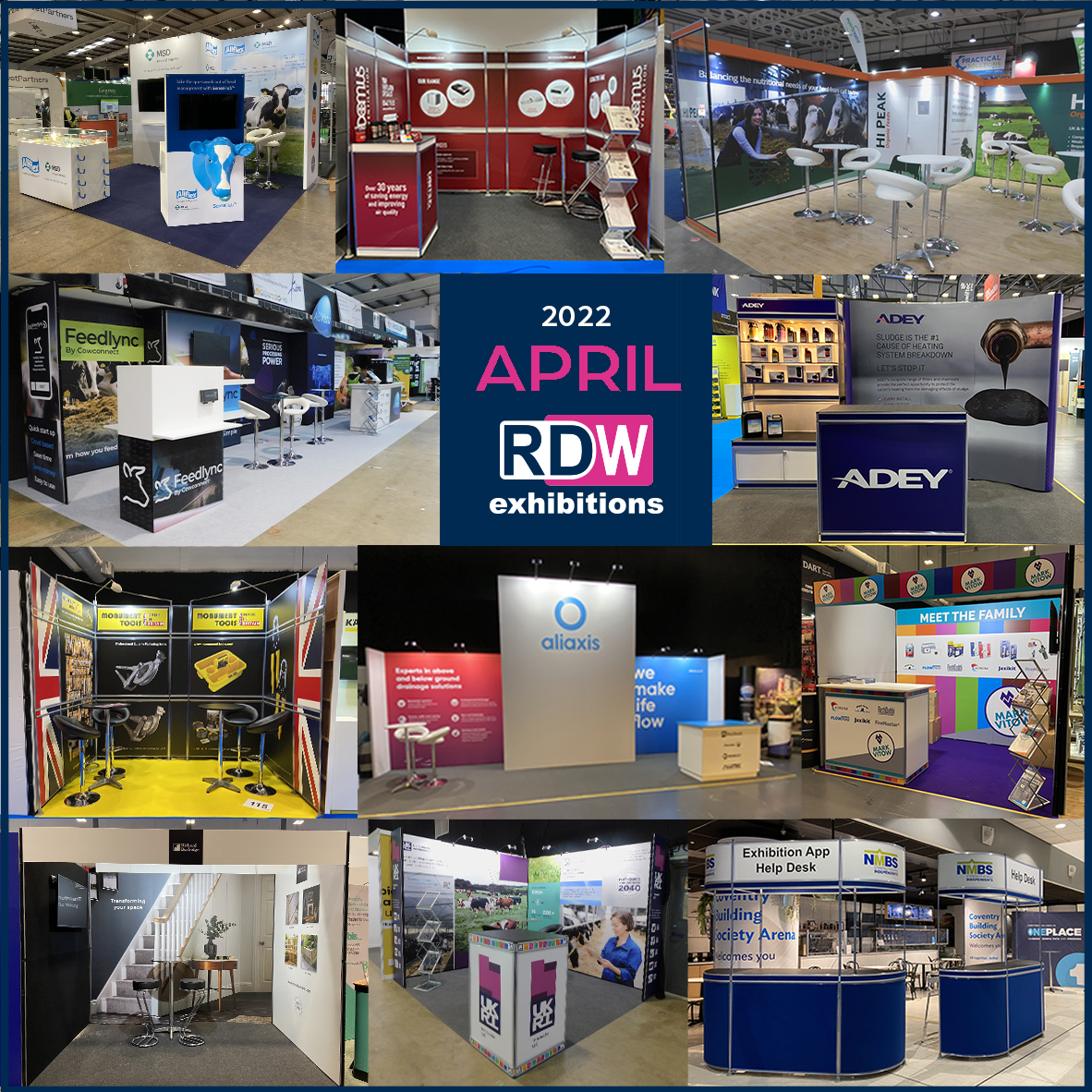 RDWExhibitions's tweet photo. Just a small selection of some of our #standbuilds from April, showcasing a mixture of our #reuseable and #adaptable #modular systems and #custommade work. To find out more visit our website. https://t.co/tQpGSKDh0N https://t.co/N5mXawWTsr