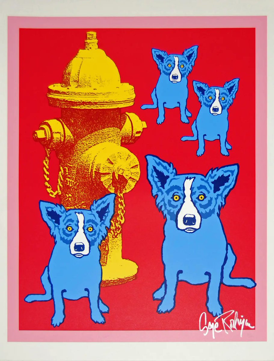 primarycolorart's tweet photo. George Rodrigue, Dog On Cherry Jello With Fireplug, 1991 https://t.co/I7blOLKe4C