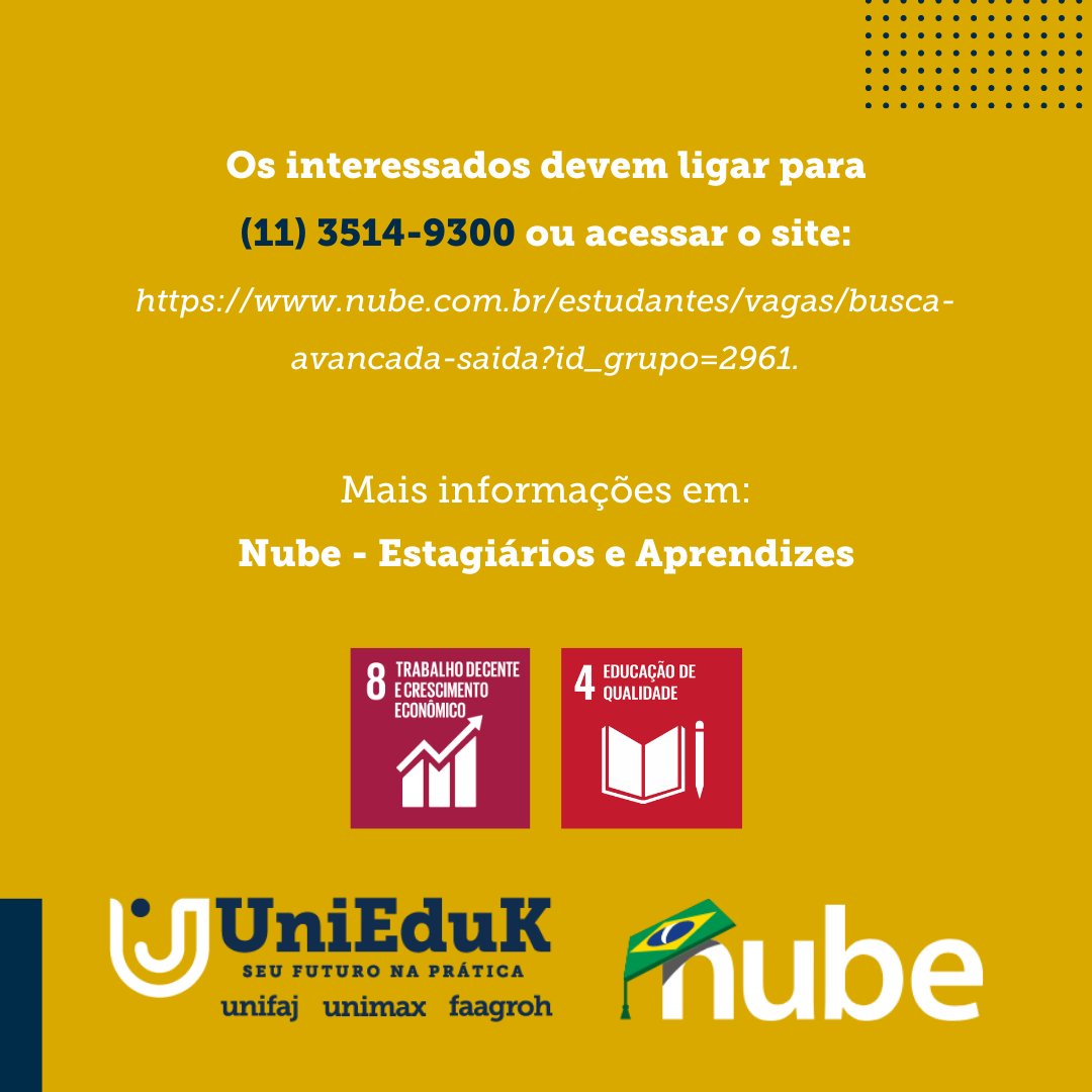A empresa busca alunos que estão cursando graduação em diversos cursos, que estejam disponíveis para atuar na sede da empresa em Jaguariúna.