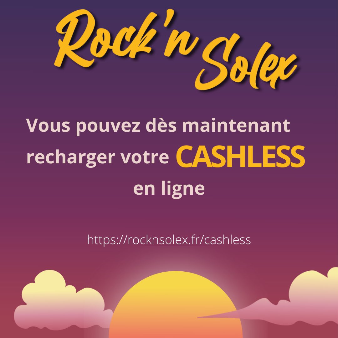 ✨Recharger votre pass cashless en ligne✨ 

Lors du festival, tous les paiements se feront via un bracelet cashless. Vous pourrez le recharger au stand Rock'n Money (espèces, CB) ou dès maintenant en ligne sur rocknsolex.fr/cashless ça vous évitera de faire la queue au stand !