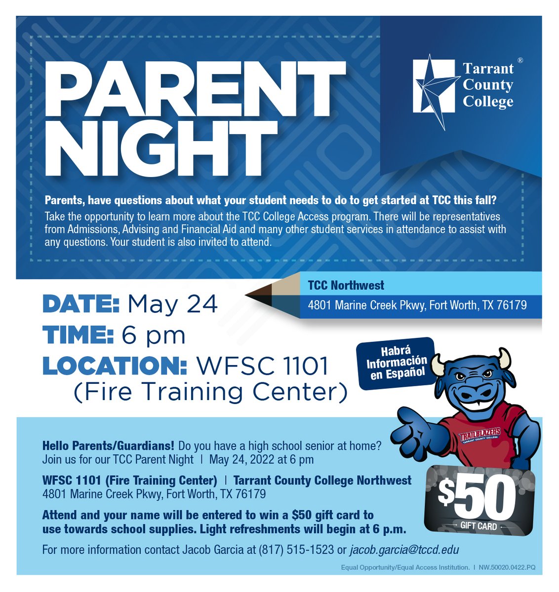 Seniors! Are you attending TCC in the fall? TCC will be hosting a Parent Night for incoming freshman!  Details in flyer below.