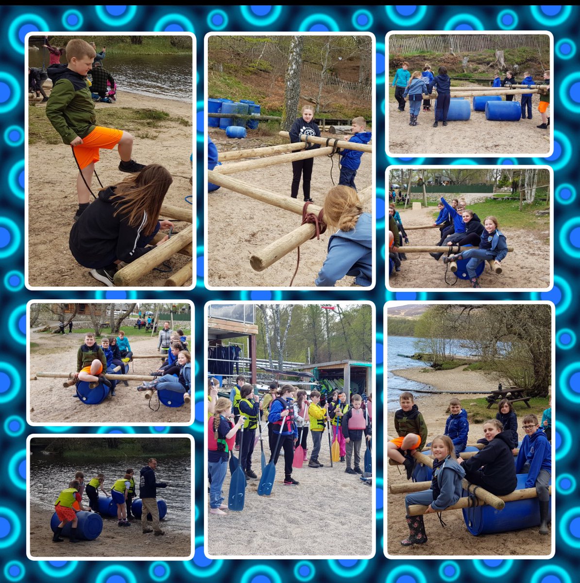 BantMrsJBrown's tweet photo. More raft building photos… those knots were really tricky to get right… lots of resilience and problem solving skills needed… we hope it’s not going to sink…. @WindsorParkFalk @bantLochInsh22 @bantmrsmitchell https://t.co/U4G6w2GwmM
