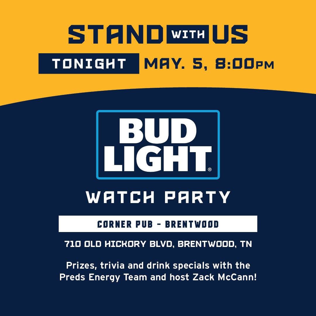 PredsNHL's tweet image. Want to experience a playoff atmosphere, even while we’re on the road? Come out to tonight’s @budlight Official Watch Party at @CornerPubTN and enjoy hockey, giveaways, and more!

&amp;gt;&amp;gt; bit.ly/3F8x2pL