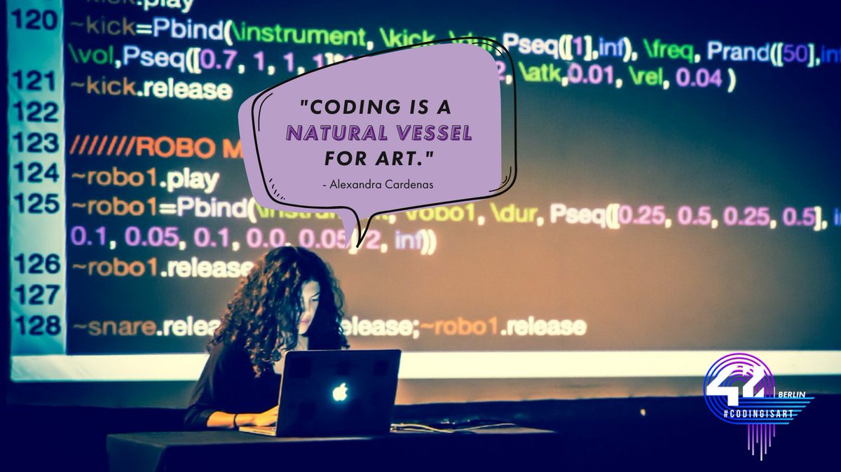 42_berlin's tweet photo. As part of our #CodingisArt Campaign, #42Berlin chatted to Alexandra Cardenas, a composer/programmer/improviser/live coder/algoraver 🤩
Have a read of the full article here 👉🏽https://t.co/fhAJIGPUKy https://t.co/uZerZ8eyAb