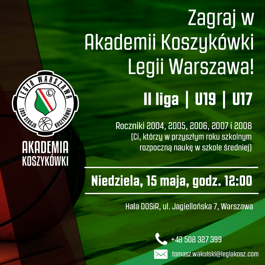 LWSK_Akademia's tweet photo. Jest szansa, aby dołączyć do Akademii Koszykówki Legii Warszawa!👀

Twój syn kocha koszykówkę i chce rozwijać swoje umiejętności? 🏀🔝 

Być może właśnie jego szukają nasi trenerzy 😉

Nie czekaj - poznaj szczegóły naboru do naszych drużyn! 📄👌

#plkpl