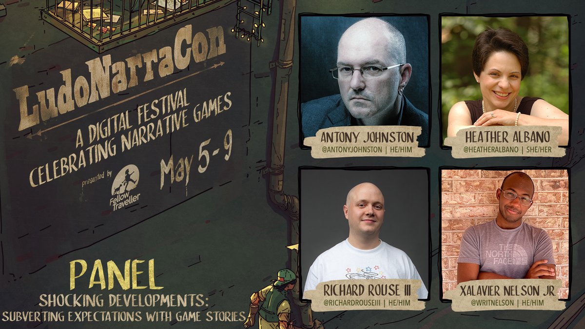 RichardRouseIII's tweet photo. In 20 Minutes!  We're kicking off #LudoNarraCon with "Shocking Developments" - talking with @AntonyJohnston @heatheralbano @WritNelson and we'll see how much that shock and surprise me in the panel itself... 

This link will go live when the time is right:
https://t.co/na45eHb9WB https://t.co/JyuYWIEUSo