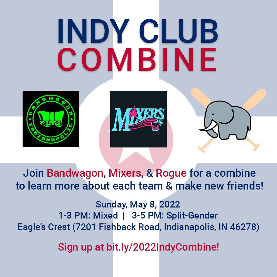 Join all 3 club teams based out of Indianapolis for a combine this Sunday, May 8 from 1-5 PM at Eagle's Crest!

<a href="/bandwagonult/">Bandwagon</a> (mixed), Mixers (mixed), &amp; Rogue (women's) leadership will all be in attendance.

Sign up at bit.ly/2022IndyCombine to get further info!🛷🥃🐘