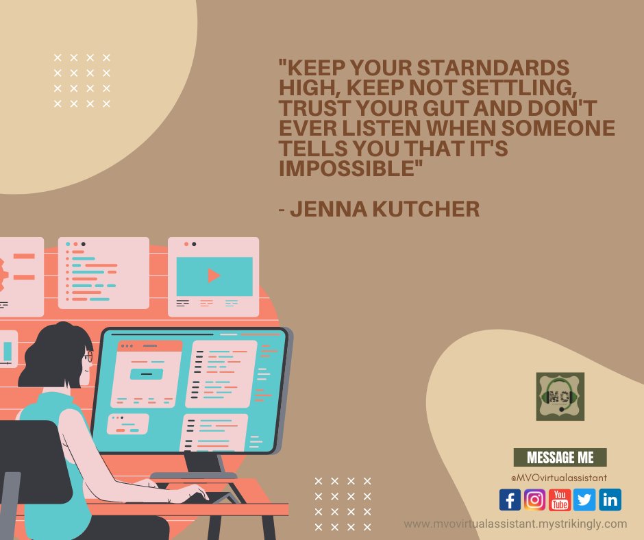 OcampoMarle's tweet photo. 📌 "Keep your standards high, Keep not settling, trust your gut and don't ever listen when someone tells you that it's impossible"
- Jenna kutcher

Want to know more click here 👉 https://t.co/8hgucF7sLw

Connect with us at 
https://t.co/9K1KAkVH8O

#VAmarle #VirtualAssistant #VA https://t.co/5VzICEMH9j