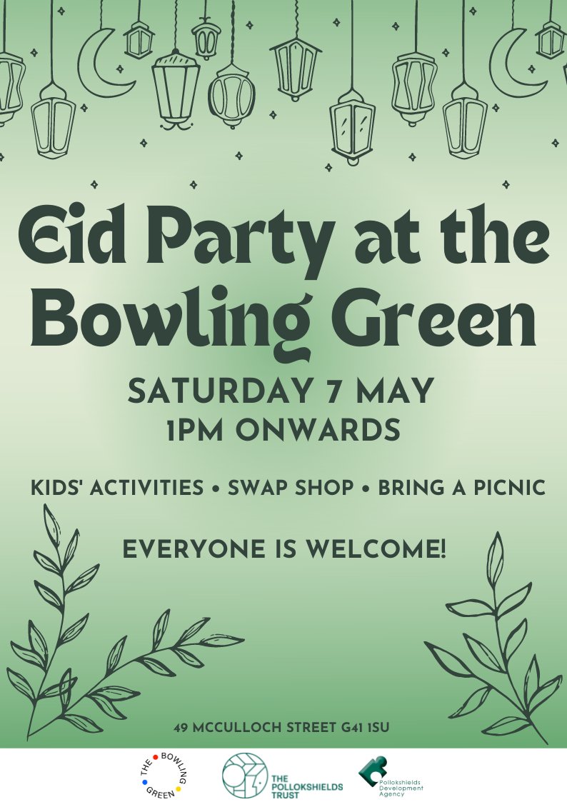 We're so excited to be collaborating with The Bowling Green on this Eid party! We’ll have refreshments, arts and crafts activities, and a swap shop (clothes) in which you take what you want, no need for actual swapping. All are welcome! See you there🎈