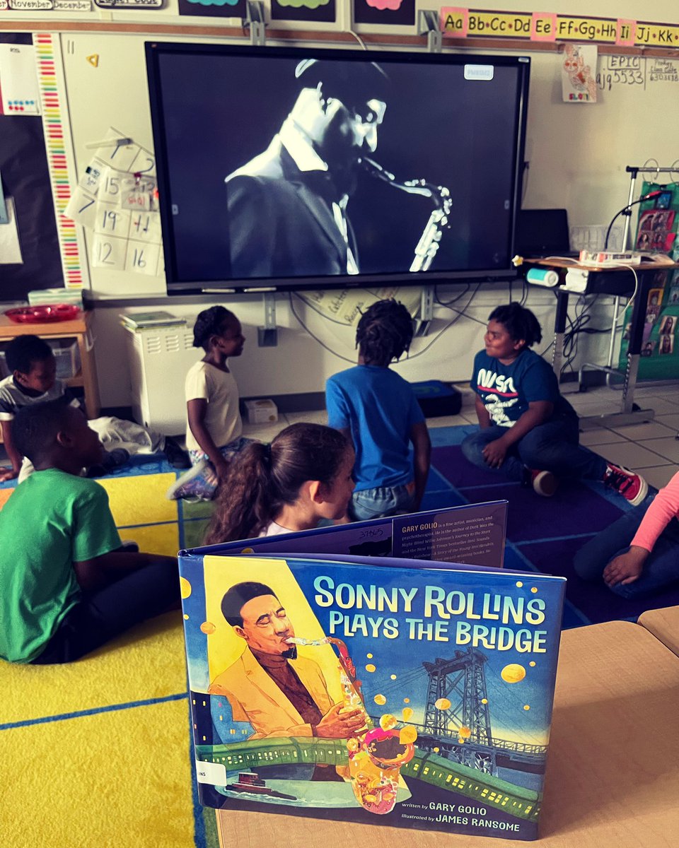 TheMornAnnounce's tweet photo. In class I read the wonderful book “Sonny Rollins Plays The Bridge” &amp; showed the kids some vintage clips of the Saxophone Colossus! They loved it!
#kids #jazz #elementaryteacher #elementaryschool #firstgrade #sonnyrollins #sonnyrollinsbridge #garygolio #jamesransome @sonnyrollins https://t.co/QwV29lUn01