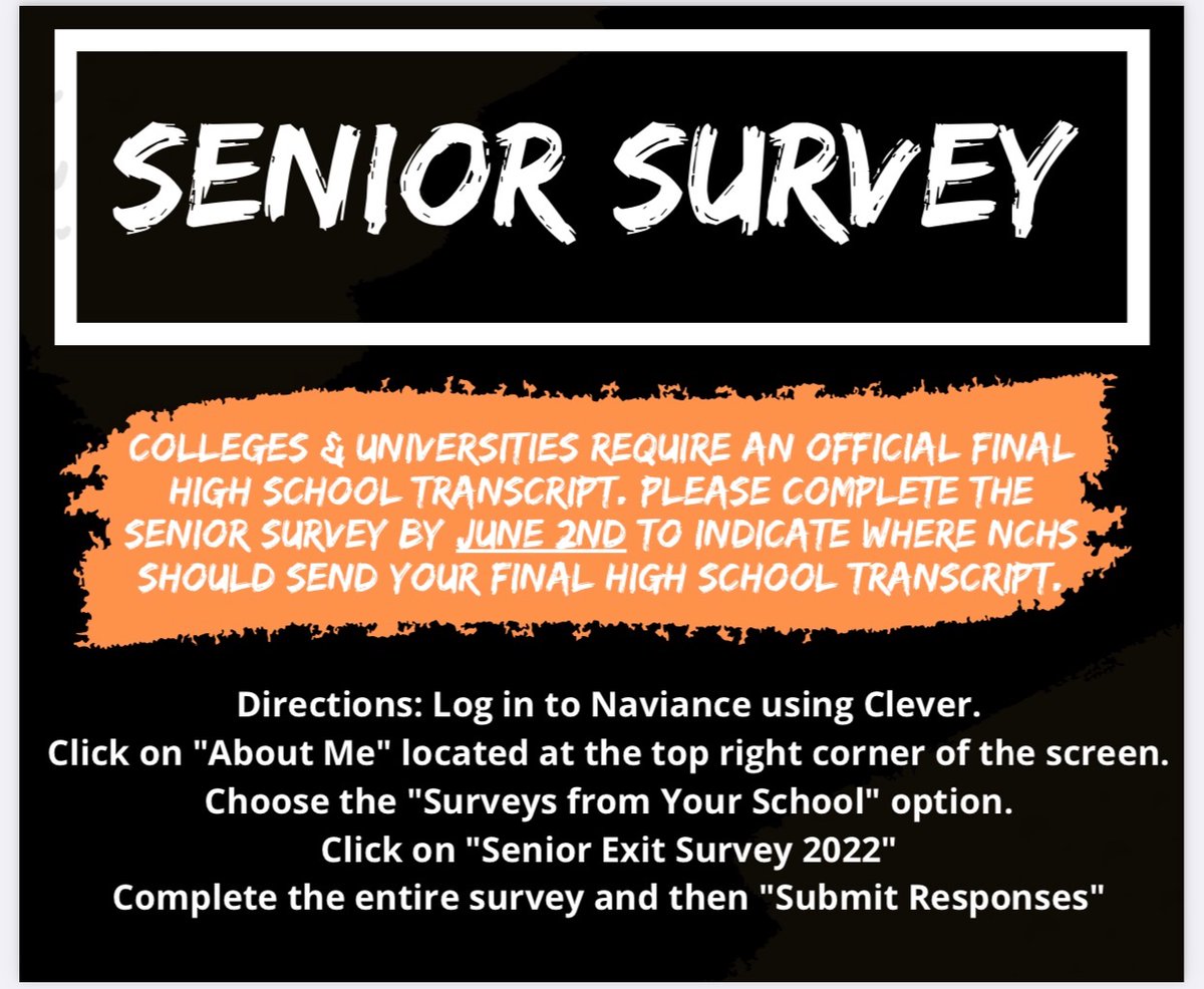 NCHS_SS's tweet photo. Seniors! Please review this important information about final transcripts! 🎓🎓🎓 https://t.co/2Z6zkEvPy4