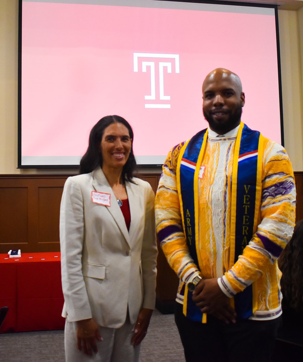 TempleUnivMVSC's tweet photo. BIG THANK YOU to @GingiWingard for supporting our military-connected and veteran grads last thursday during the #2022 Stole Ceremony! Here's the President of @templevets and @USArmy reservist, Ivan Thomas. https://t.co/KGcl3X1TJg