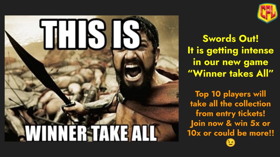 🤔What do you need to win big?🤔
Carved body💪❎
Swords⚔️❎
Shout outs🗣️❎
Play "winner takes all" game on CPL🚀✅

#BinanceSmartChain #GameFi #PlayToEarn #cryptotrading  #Play2Earn #PlayToEarnGame #earncrypto