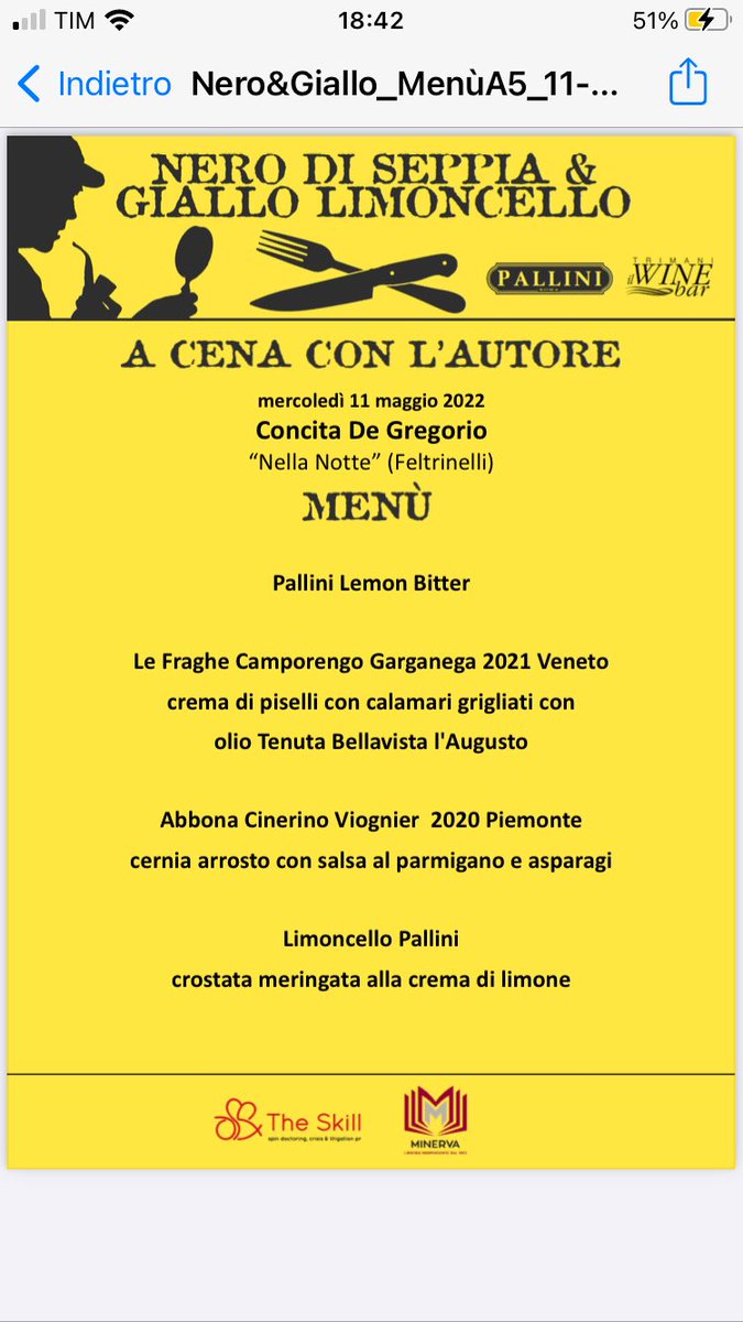 Ci vediamo mercoledì 11 maggio!
All’enoteca #Trimani  per parlare di #gialli con Concita De Gregorio e Federica Fantozzi 
#NellaNotte #GialloLimoncello #thrillerpolitici #libri #Feltrinelli
@federicafan @TrimaniCarla @sweetlemongal @concitadeg