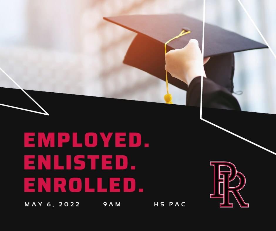 prhsblackhawks's tweet photo. Senior parents join us for the 3 E's ceremony tomorrow. We will acknowledge all of our students who are enrolled, employed or enlisted after high school. 

May 6, 9am in the Performing Arts Center https://t.co/0VsrTrZwy3