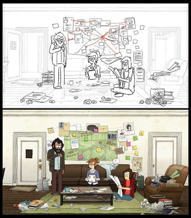 janice__chun's tweet photo. Storyboards/final animation comparisons from "Where'd You Go, Bridgette?" (Close Enough, Season 2, Epi 7)

Directors: @JGQuintel &amp; @calwong 🌟🌟🌟
Revisionists: @MarcyBones64
@kadejw
@sammysavos
(Thank you for fixing all my wine hookups &amp; layout changes 💦)

#CloseEnoughMAX https://t.co/fI0DIqDtvf