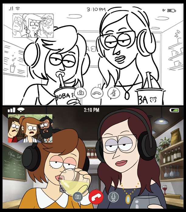 janice__chun's tweet photo. Storyboards/final animation comparisons from "Where'd You Go, Bridgette?" (Close Enough, Season 2, Epi 7)

Directors: @JGQuintel &amp; @calwong 🌟🌟🌟
Revisionists: @MarcyBones64
@kadejw
@sammysavos
(Thank you for fixing all my wine hookups &amp; layout changes 💦)

#CloseEnoughMAX https://t.co/fI0DIqDtvf