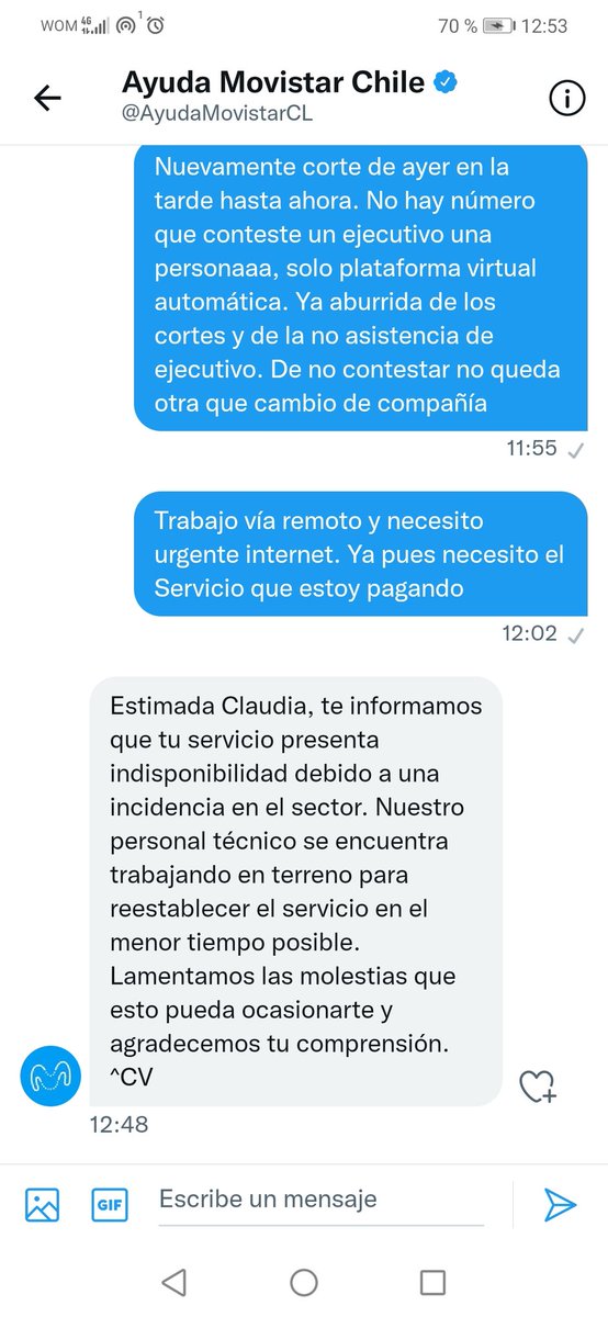 claudia_mm's tweet photo. @AyudaMovistarCL 🤣🤣🤣🤣🤣 la respuesta 🤣🤣🤣 increíble. En realidad no increíble...es propio de movistar https://t.co/LPOYCnCN2S