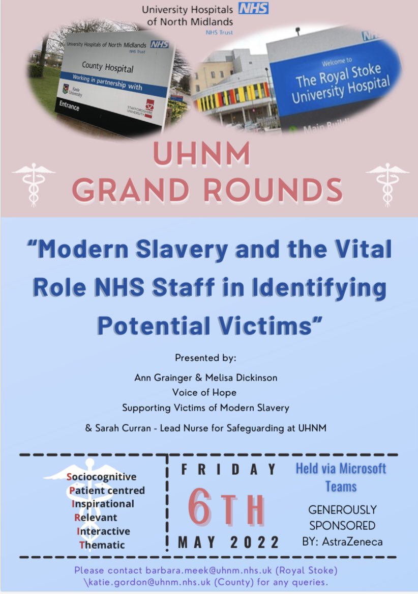 GrandRoundUhnm's tweet photo. Join us tomorrow for our virtual Grand Round. We have Ann Grainger &amp; Melisa Dickinson from Voice of Hope and are joined with Sarah Curran lead nurse of safeguarding at UHNM. #nottomissed #educational @UHNM_NHS https://t.co/YV5pMLpe0Y