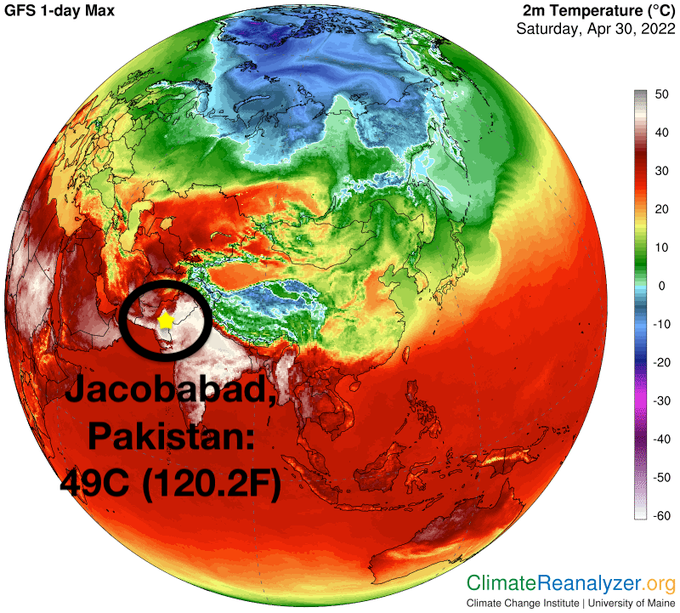 ECOWARRIORSS's tweet photo. Did not even make main stream news in West
Millions in India and Pakistan this week were in spitting distance of temps at which human cells start to cook, animals suffer and air conditioners overload power grids. Once an extreme rarity, 50C is fast becoming a new #climate reality https://t.co/CjcXvhTQNN