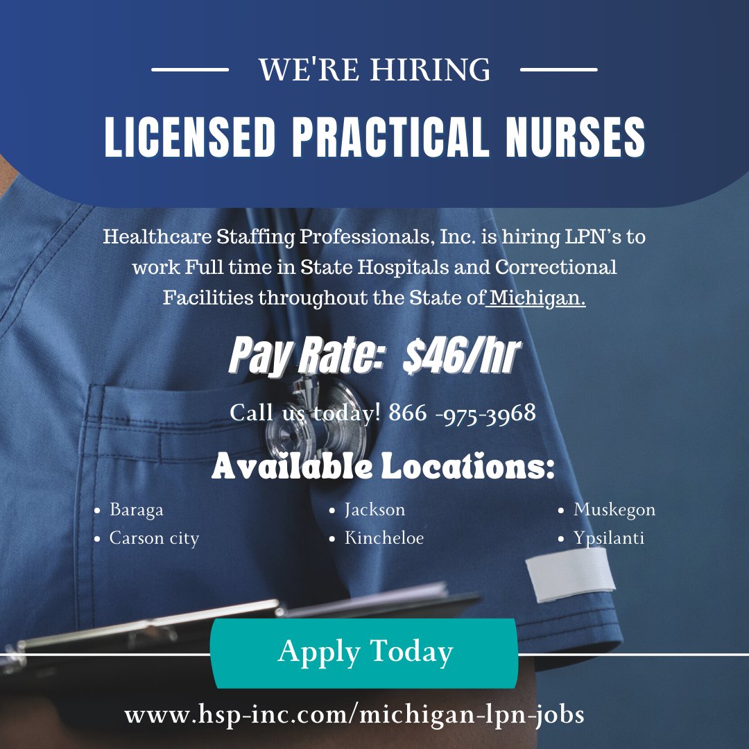 HSP_Inc's tweet photo. Calling all #LicensedPracticalNurses in #Michigan! HSP has an amazing job opportunity for you!

Apply Online: https://t.co/KDpBCbGiVd

#nursing #newgrads #nursingstudent #jobopportunity #lpnjobs #lpnlife #practicalnurse #michiganjobs #michigannurse #nursingjobs https://t.co/9xDGV7N6t3