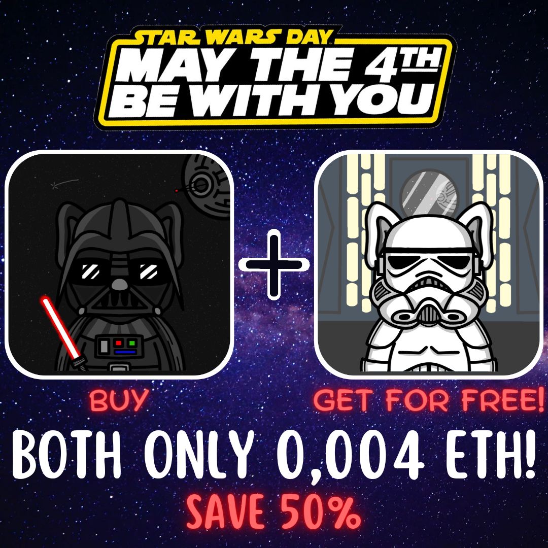 To celebrate the 4th of May, buy Disguise Dog 4 and you'll get Disguise Dog 18 FOR FREE! 🎁🥳

First come first serve, offer lasts only for 48 hours! ⚠️

(Works only when buying Disguise Dog 4, NO OTHER!) 🚨

#thebulliverse #disguisedogs #starwarsday #art #drawing #nft #free
